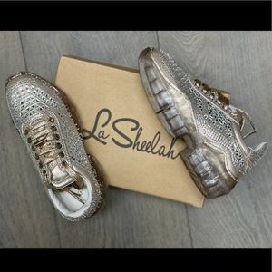 Lace Up Rhinestone Chunky Platform Champagne Sneakers NWB!